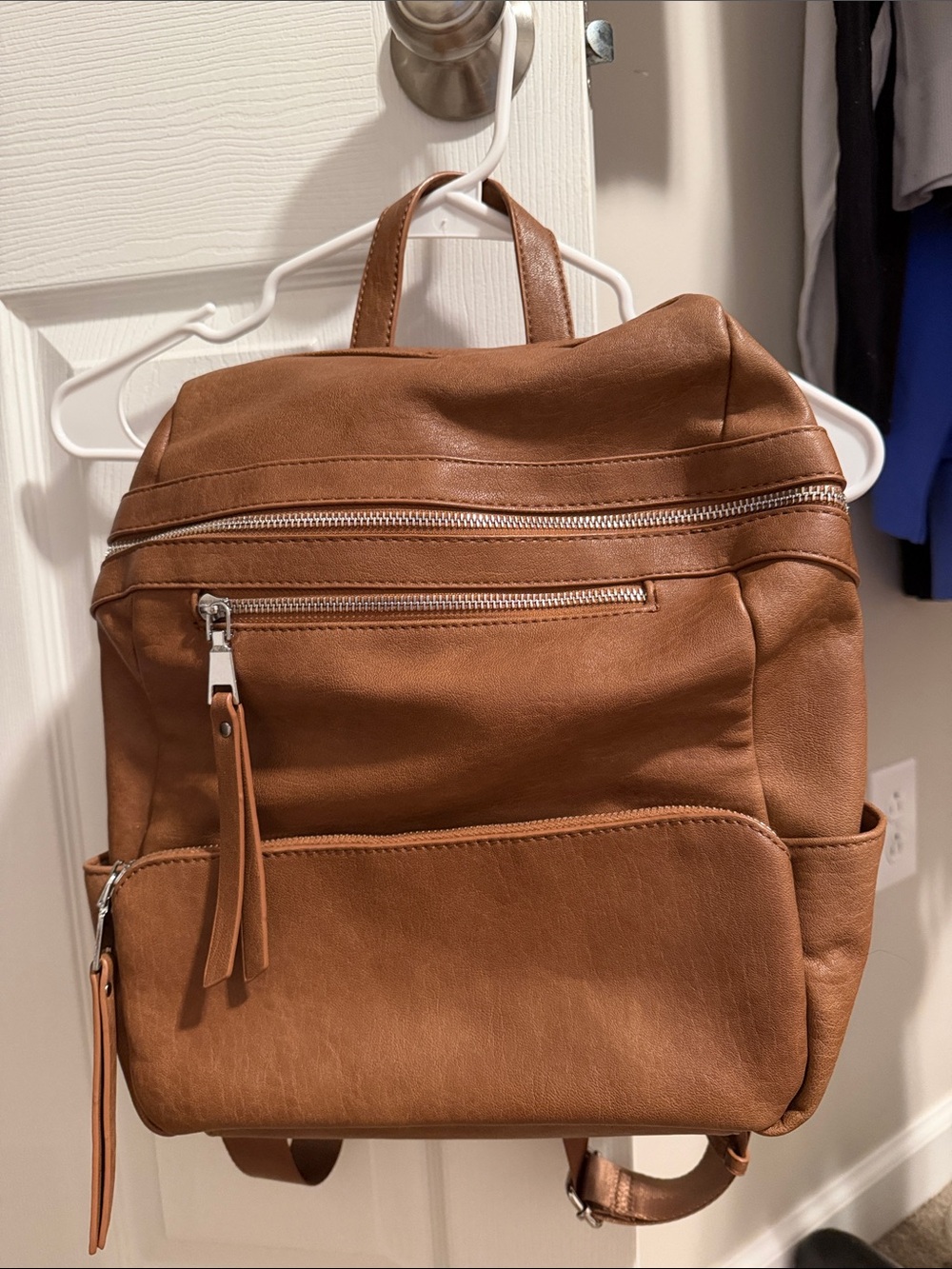 Madison West Cognac Faux-Leather Backpack